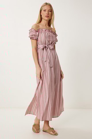 Vestido midi - Cru e bordô