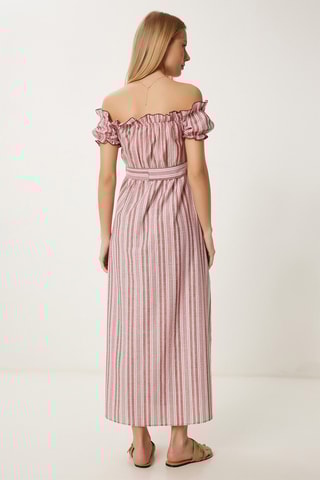 Vestido midi - Cru e bordô