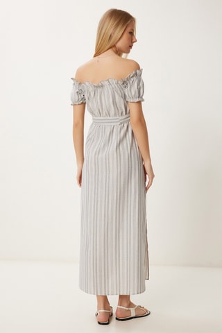 Vestido midi - Cru e cinzento-claro