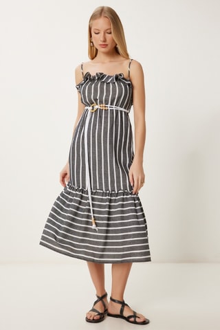 Vestido midi - Antracite e cru