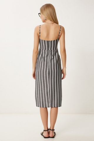 Vestido midi - Azul-marinho e cru