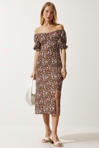 Vestido direito - Castanho e branco