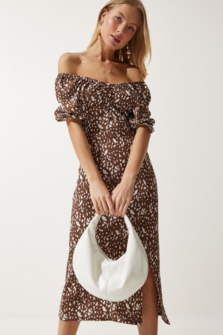 Vestido direito - Castanho e branco