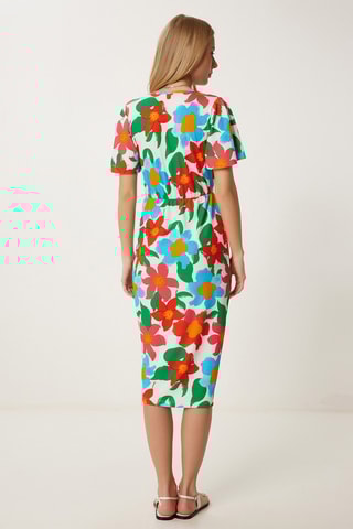 Vestido direito - Rosa e turquesa