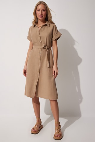 Vestido-camisa - Bege-escuro