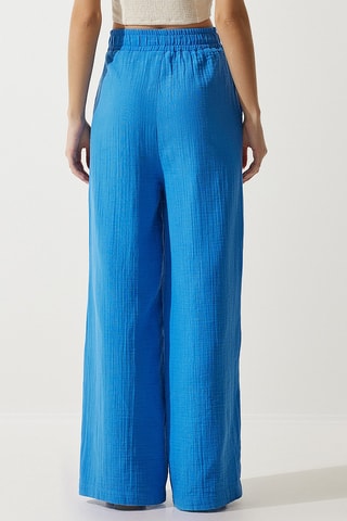 Calças palazzo cintura subida - Azul-real