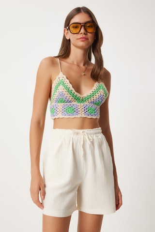 Calções de cintura subida - Nude