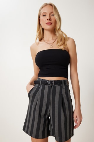 Calções de cintura subida - Cinzento