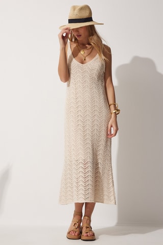 Vestido midi em croché - Nude