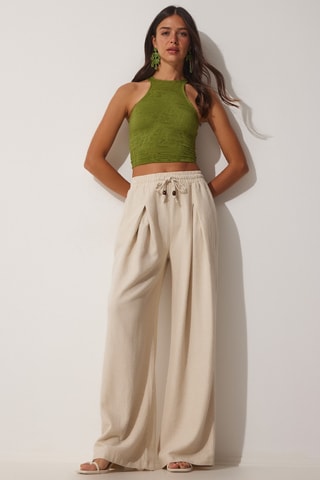 Calças palazzo cintura subida - Nude
