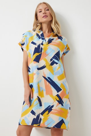 Vestido direito em linho - Amarelo