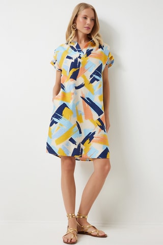 Vestido direito em linho - Amarelo