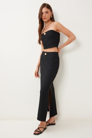 Crop top e saia comprida de cintura subida - Preto