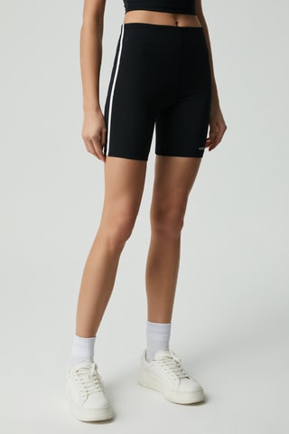 Calções ciclista cintura subida - Preto