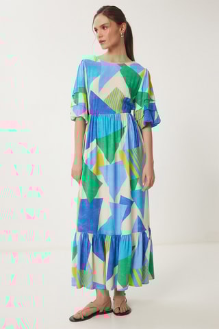 Vestido comprido - Azul-celeste e verde-claro