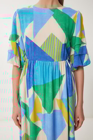 Vestido comprido - Azul-celeste e verde-claro