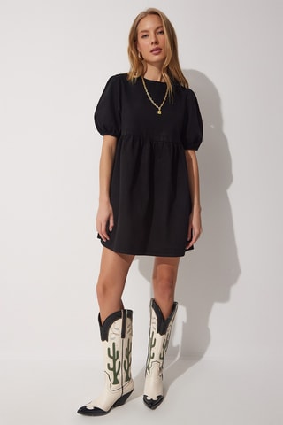 Vestido estilo patinadora de ganga - Preto