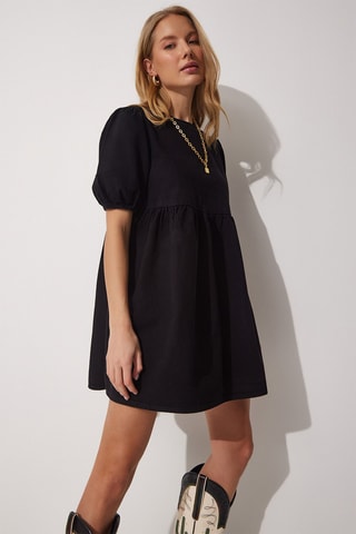 Vestido estilo patinadora de ganga - Preto
