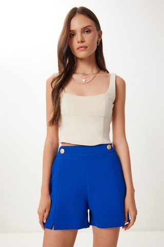 Calções de cintura subida - Azul-eléctrico