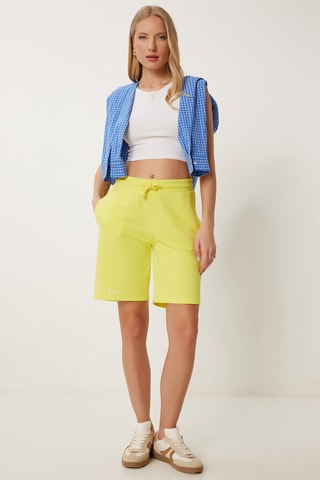 Calções de cintura subida - Amarelo