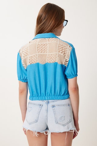 Blusa curta de linho - Azul-celeste
