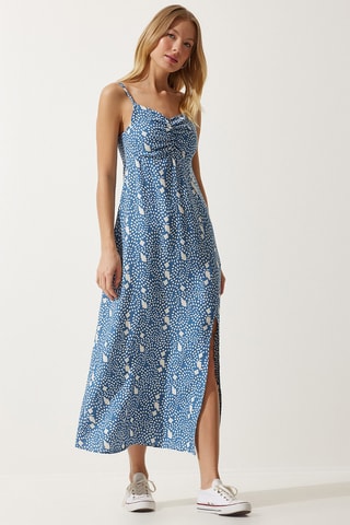 Vestido midi - Índigo e branco