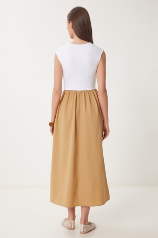 Vestido midi - Bege e branco