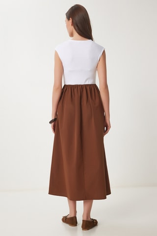 Vestido midi - Castanho-escuro e branco