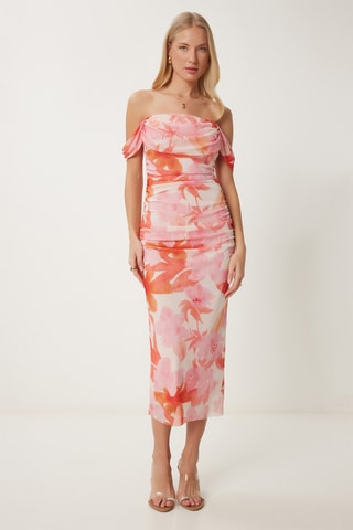 Vestido justo - Laranja e rosa pó de arroz