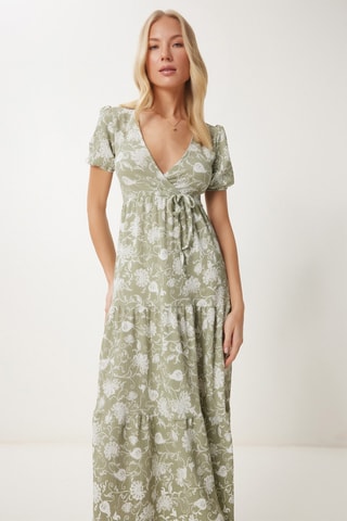 Vestido midi - Verde e banco