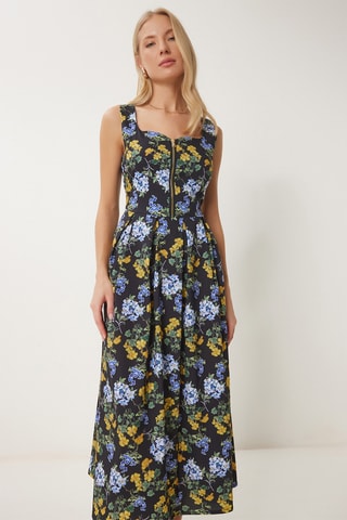 Vestido midi - Preto e azul-celeste