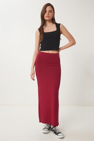 Saia comprida de cintura alta - Bordô