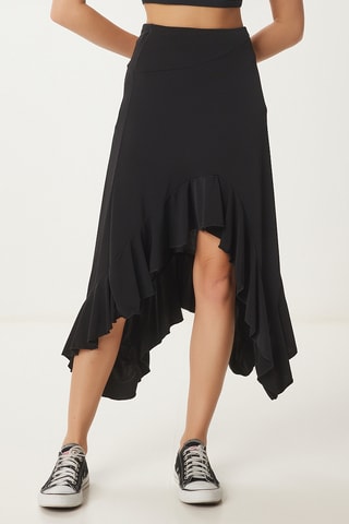 Saia assimétrico cintura subida - Preto