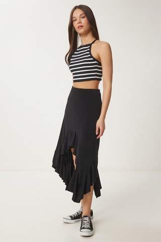 Saia assimétrico cintura subida - Preto
