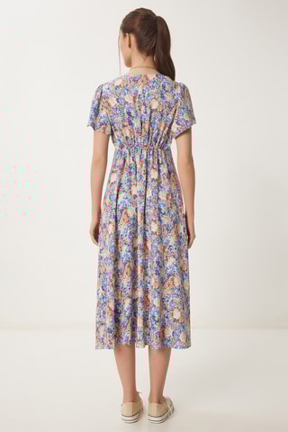 Vestido midi - Azul-celeste e cru