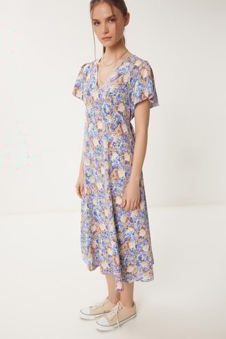 Vestido midi - Azul-celeste e cru