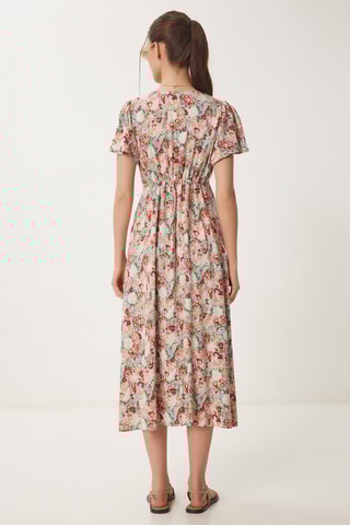 Vestido midi - Vermelho tijolo e cru