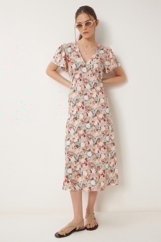 Vestido midi - Vermelho tijolo e cru