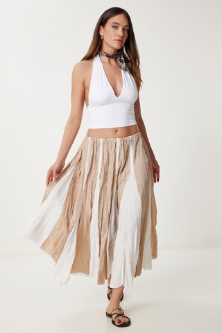 Saia comprida - Bege e branco