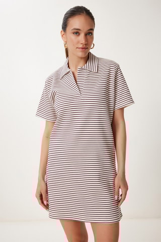 Vestido-polo - Cru e castanho-escuro