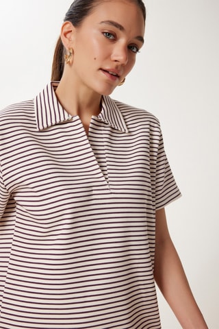 Vestido-polo - Cru e castanho-escuro