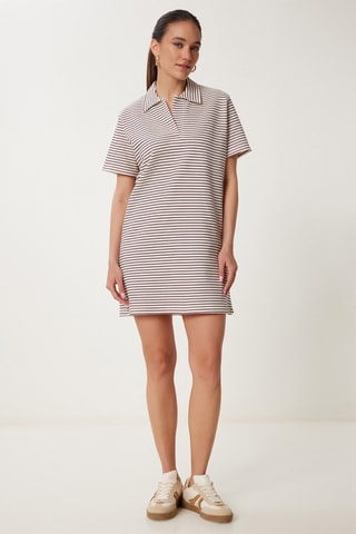 Vestido-polo - Cru e castanho-escuro