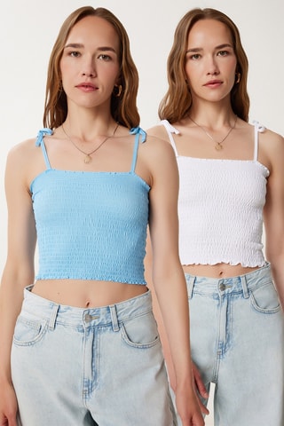 2 crop tops - Azul-celeste e branco