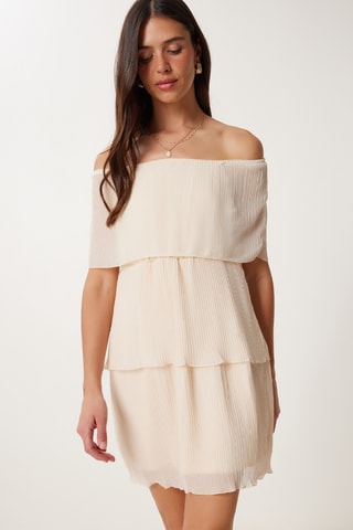 Vestido plissado - Nude