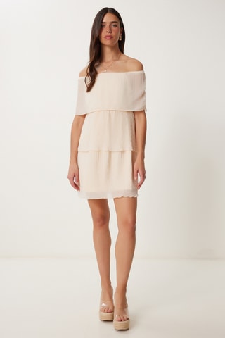 Vestido plissado - Nude