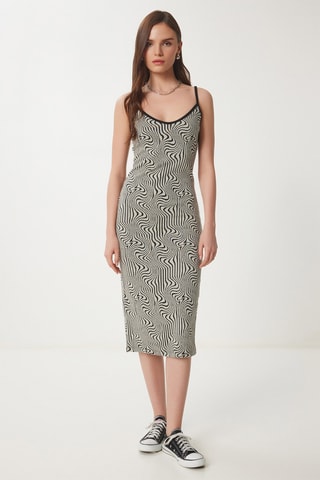 Vestido justo - Preto e cru