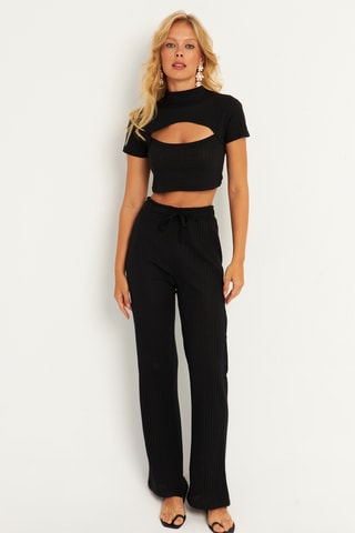Crop top e calças - Preto
