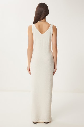 Vestido comprido em lã - Nude