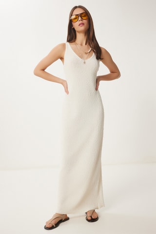 Vestido comprido em lã - Nude