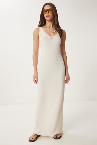 Vestido comprido em lã - Nude